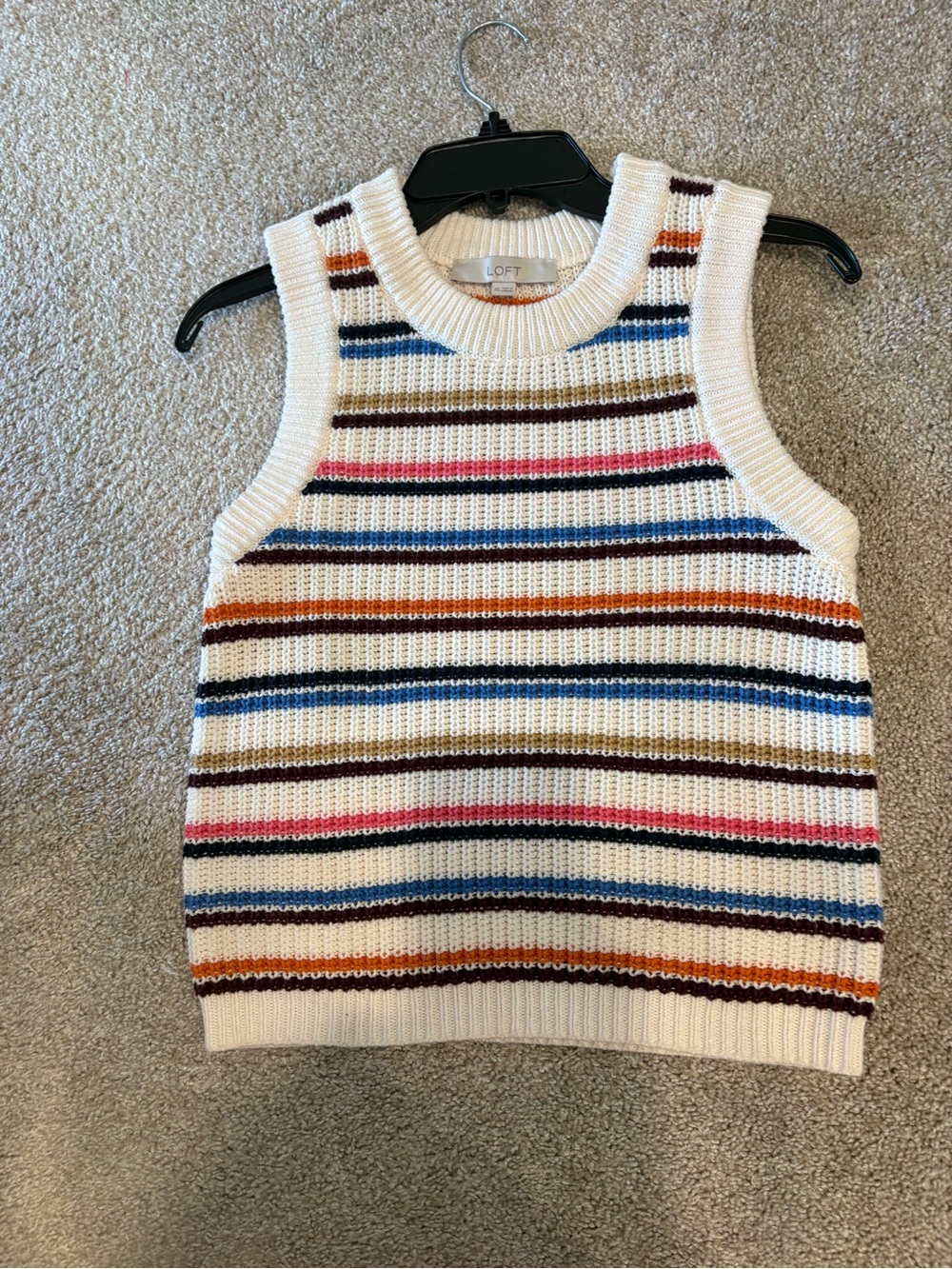 LOFT Cream Striped Knit Tank with Multicolor Bands